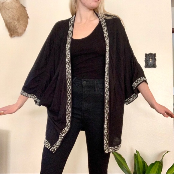 Anthropologie Leifnotes Black Beaded Kimono - Picture 3 of 10